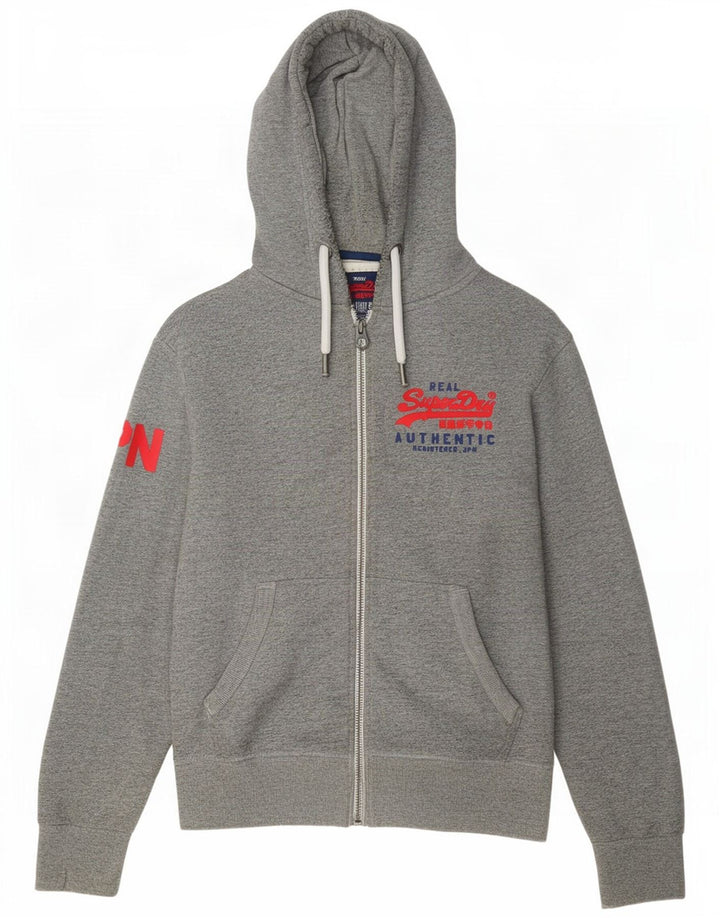 Superdry Sweat à Capuche Graphique Zippé Homme Gris Moyen Coton