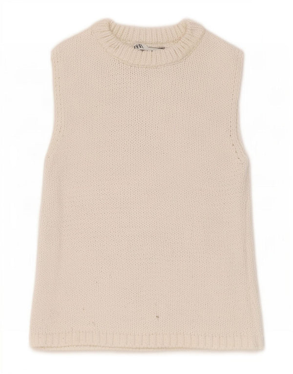 Zara Womens Crop Vest Débardeur UK 6 XS Coton Blanc