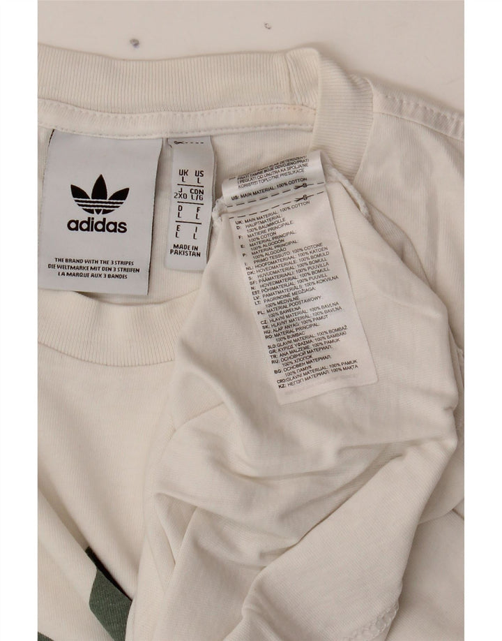 ADIDAS Mens Graphic T-Shirt Top Large White Cotton Vintage Adidas and Second-Hand Adidas from Messina Hembry 