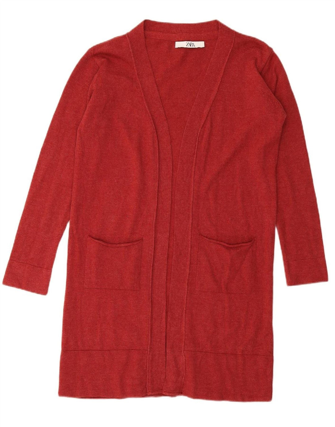ZARA Womens Longline Open Cardigan Sweater UK 14 Medium Red