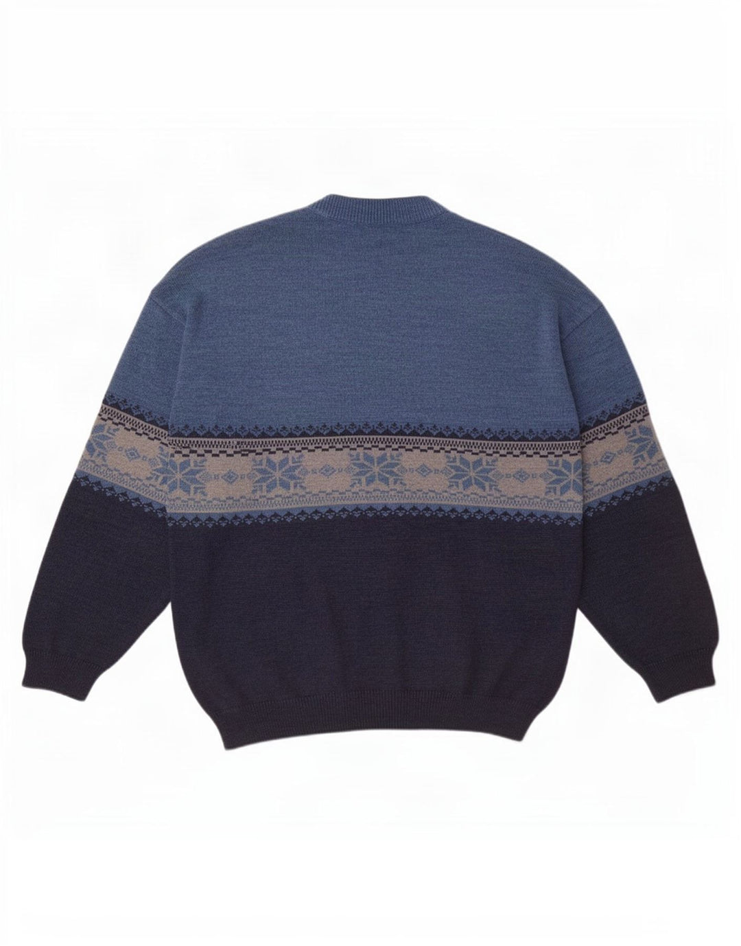 White Sails Pull à col rond pour homme en laine Fair Isle bleue