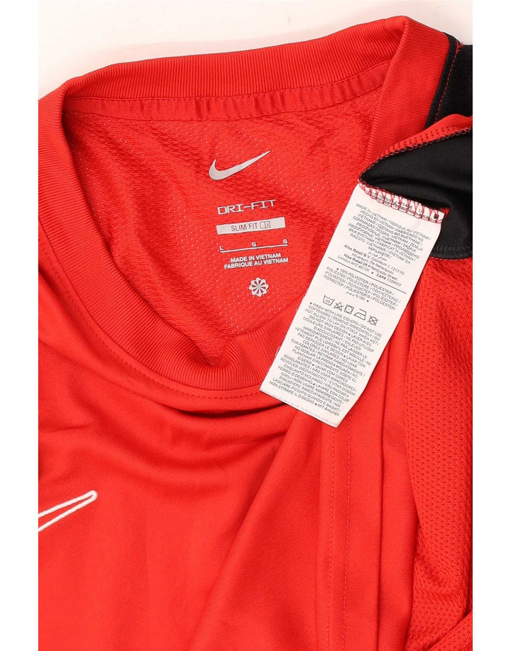 Nike Hommes Dri Fit T-Shirt Haut Large Rouge Colorblock Polyester