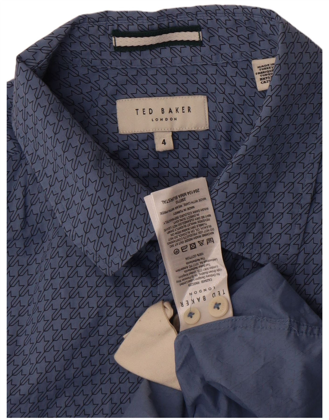 Ted Baker Chemise Homme Taille 4 Grand Bleu Géométrique Coton