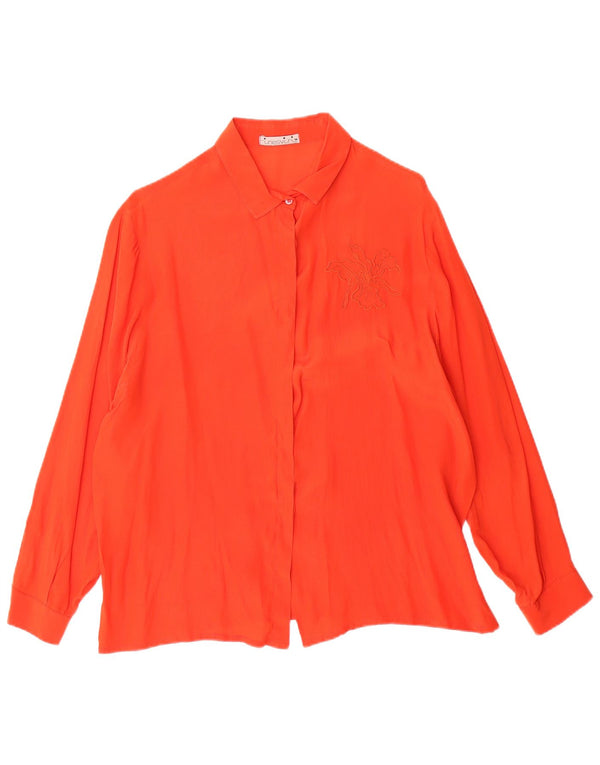 vintage Femme Chemise Oversize Blouse IT 50 XL Orange Floral Soie