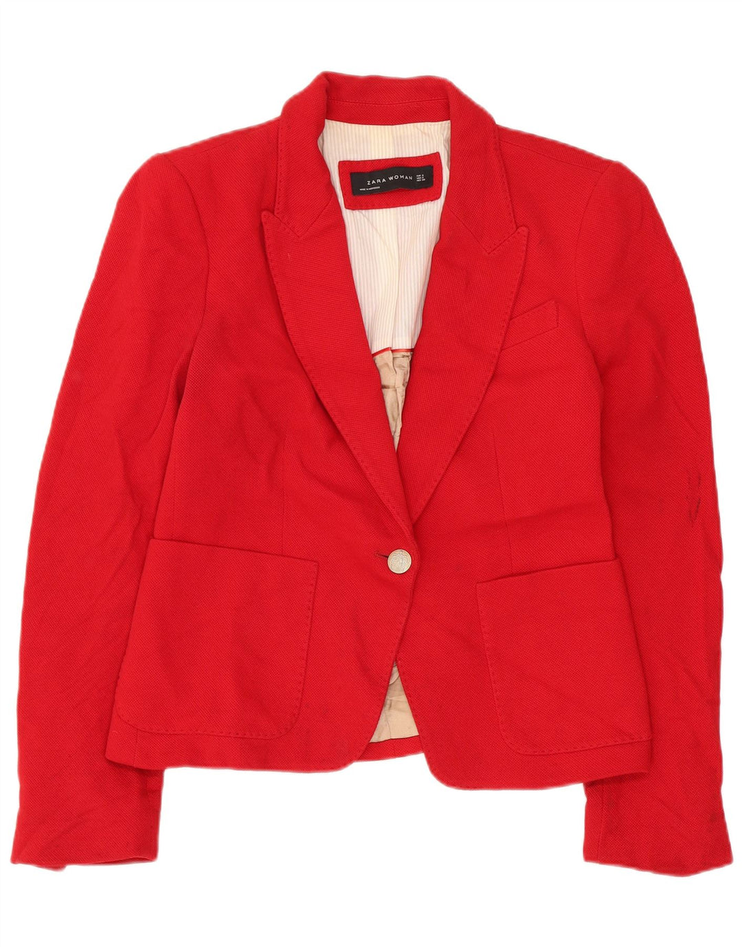 Zara Femme 1 Bouton Blazer Veste UK 10 Petit Rouge