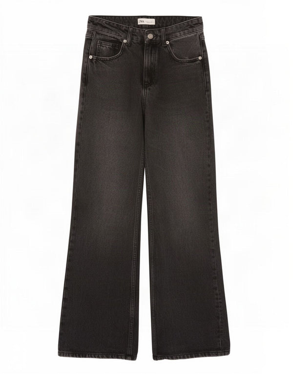Zara Jean taille haute jambe large pour femme EU 32 2XS W22 L31 Gris Coton