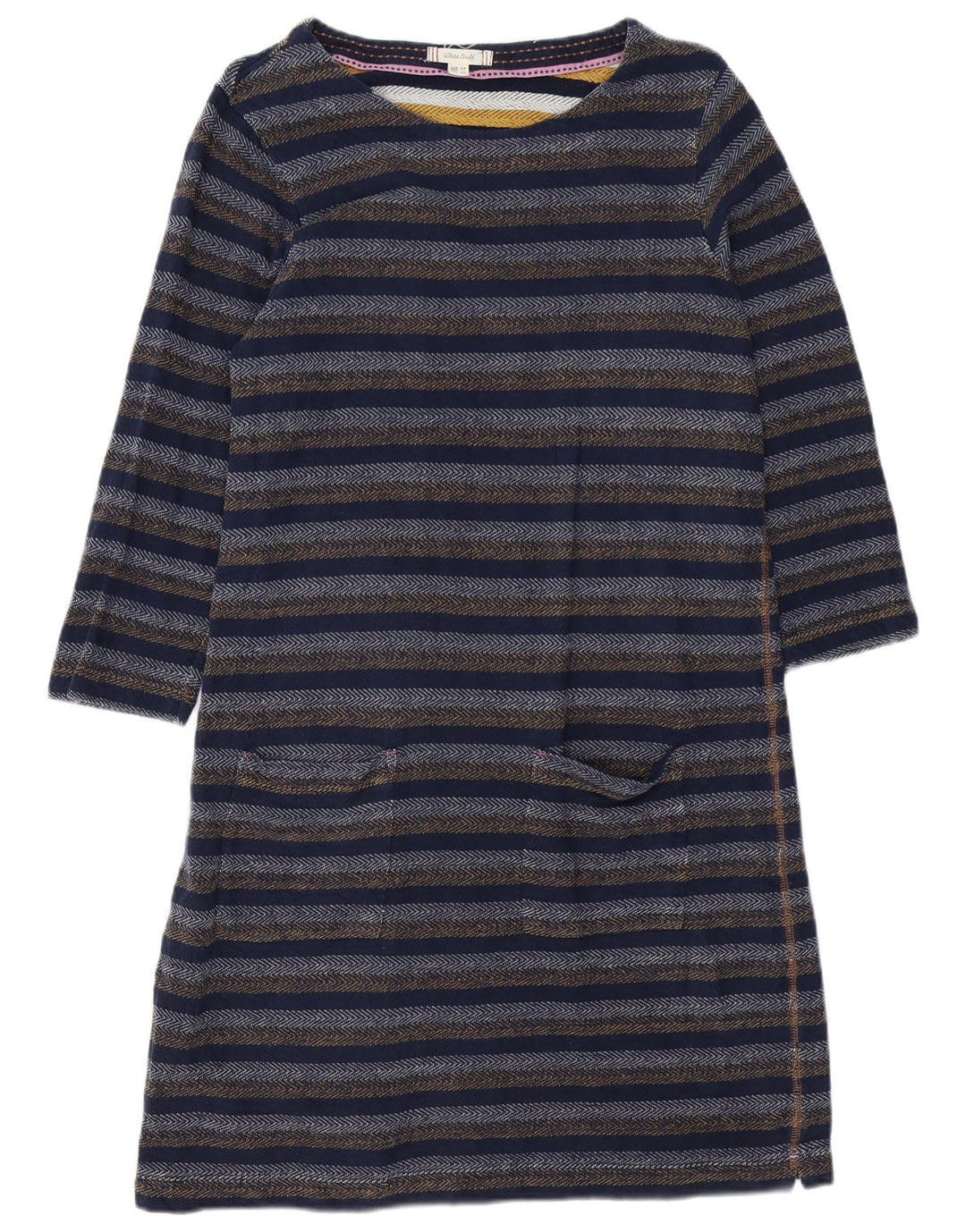 Robe droite à manches longues White Stuff pour femme UK 44 Bleu marine moyen rayé