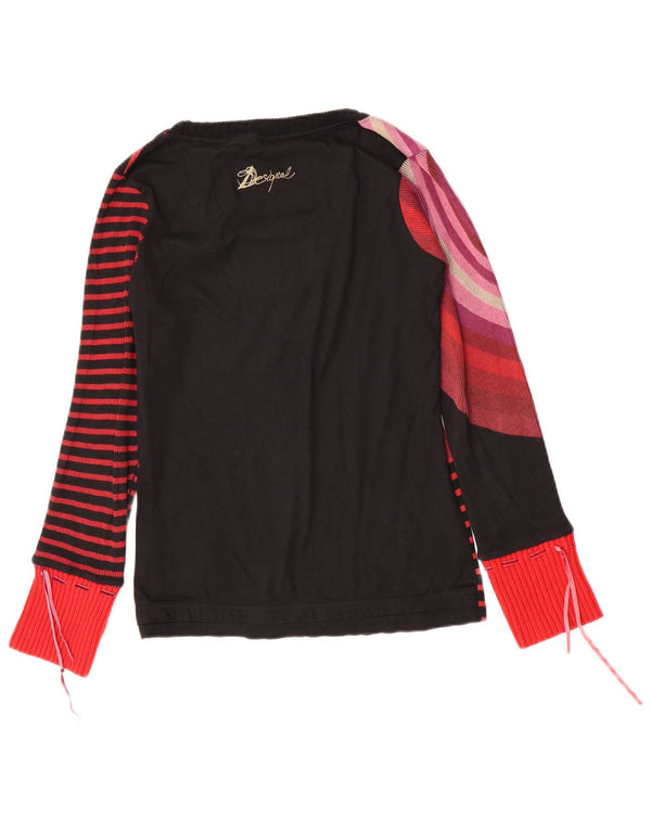 Desigual Haut graphique à manches longues pour femme UK 14 Large Noir Rayé