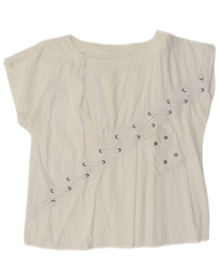 VINTAGE Femmes Crop T-Shirt Top UK 14 Moyen Blanc