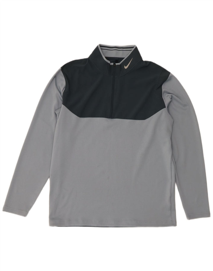 Nike Dri Fit Haut à col zippé à manches longues pour homme Bleu Colorblock Polyester
