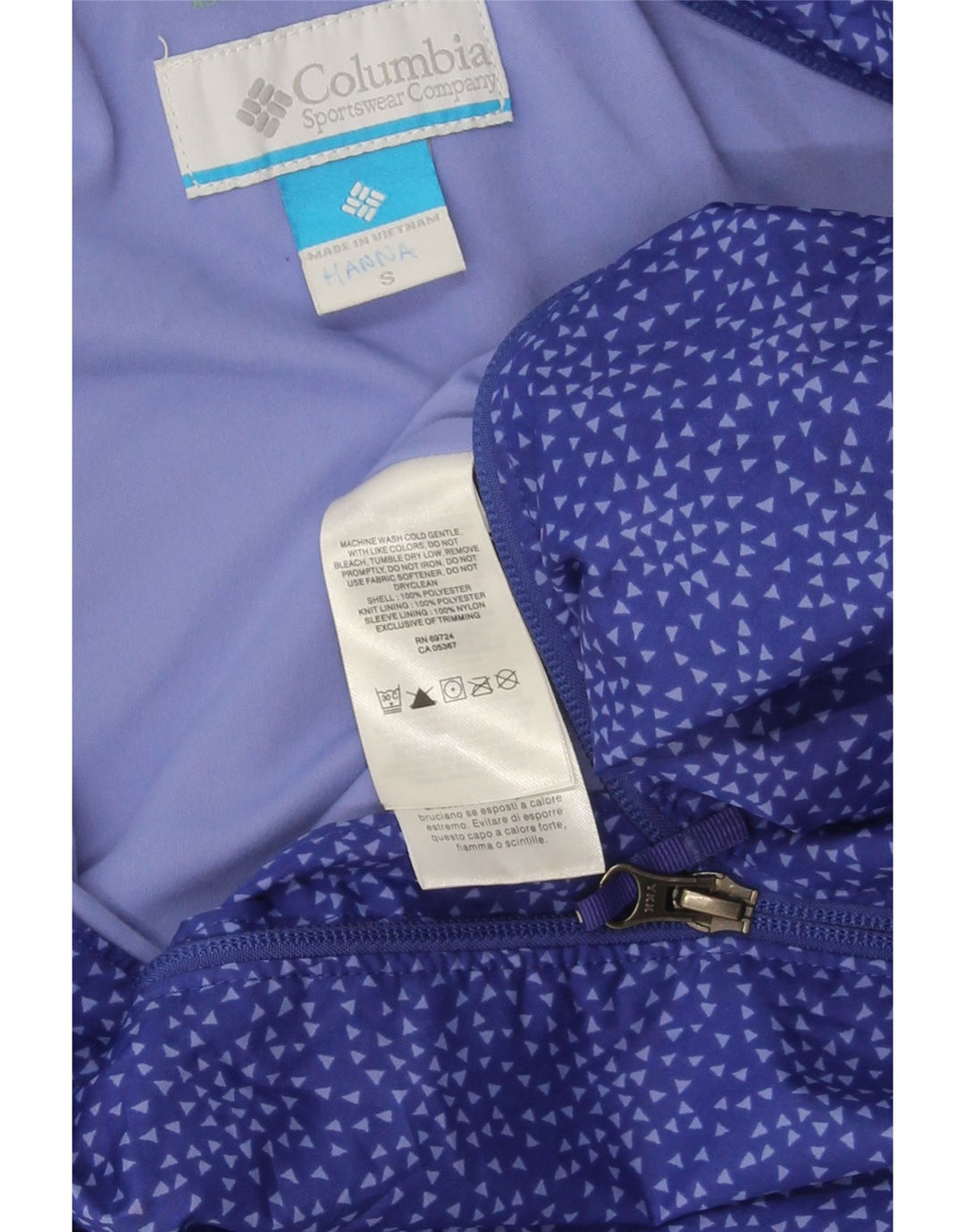 Columbia Veste de Pluie à Capuche Fille 7-8 Ans Petit Bleu Géométrique Polyester