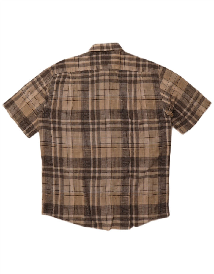 Belmonte Chemise à manches courtes pour homme Taille 42 Grand coton à carreaux beige