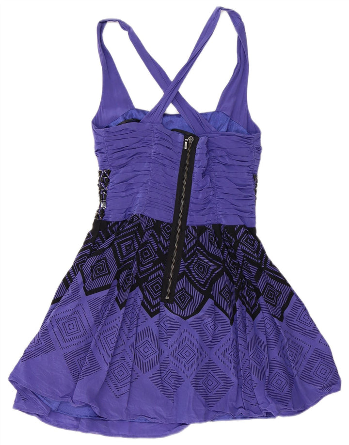 vintage Womens Halter Top UK 12 Moyen Violet Géométrique Polyester