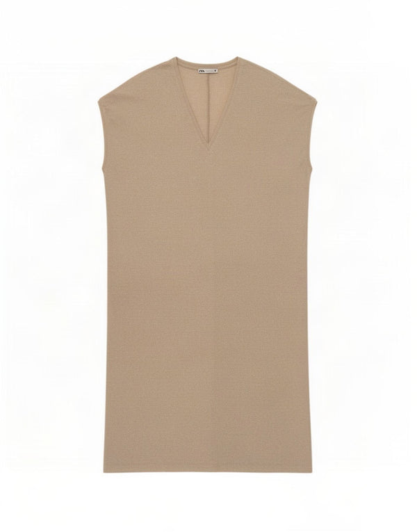 Zara Robe pull surdimensionnée sans manches pour femme UK 12 Polyester beige moyen