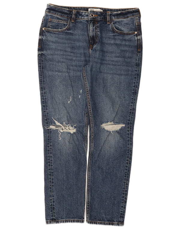 Zara Jean droit vieilli pour femme EU 40 Medium W30 L28 Bleu Coton