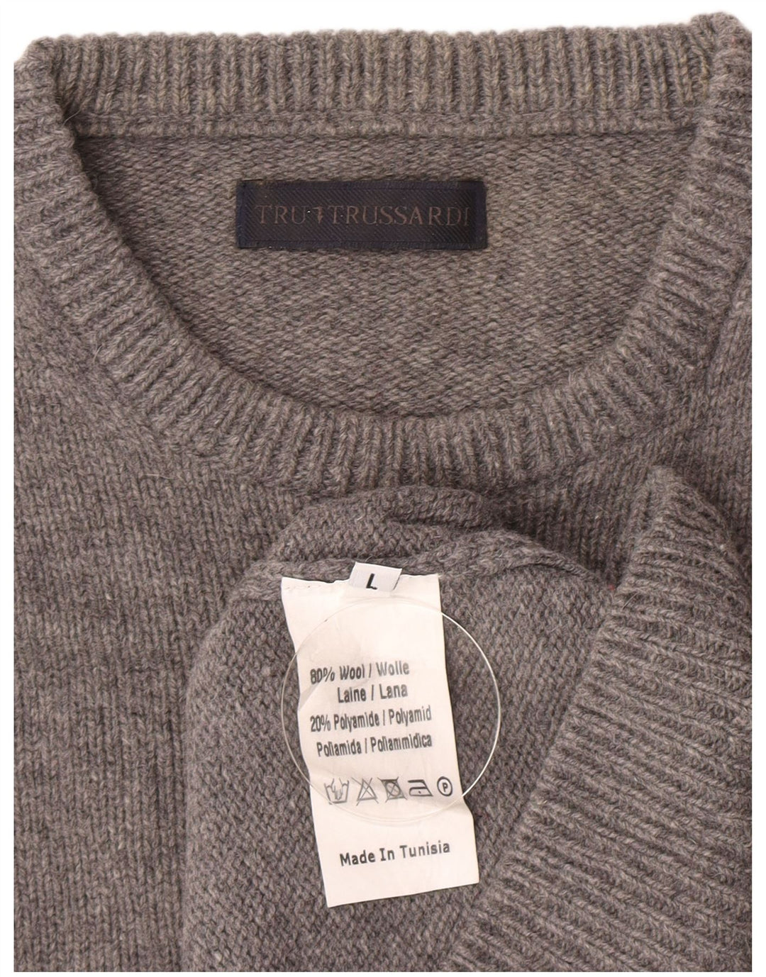 Trussardi Pull ras du cou pour femme UK 16 Large Gris Laine