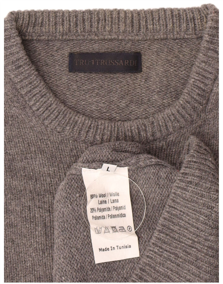 Trussardi Pull ras du cou pour femme UK 16 Large Gris Laine