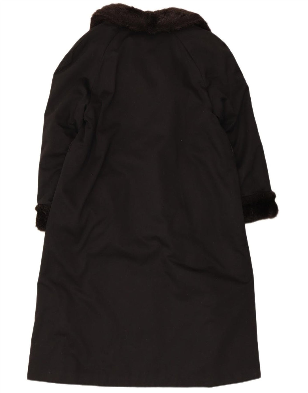 VINTAGE Femmes Fausse Fourrure Pardessus UK 12 Moyen Noir Acrylique
