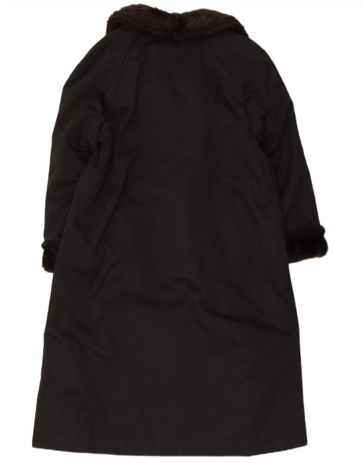VINTAGE Femmes Fausse Fourrure Pardessus UK 12 Moyen Noir Acrylique