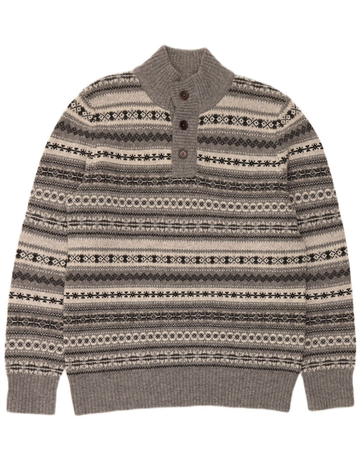 Crew Clothing Pull à col boutonné pour homme Taille L Gris Fair Isle