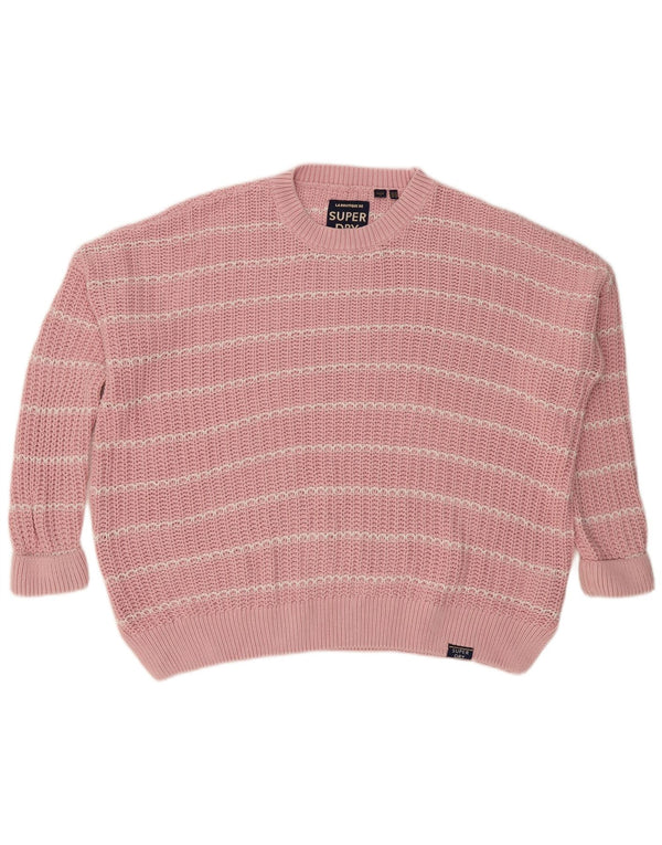 Superdry Pull surdimensionné à col rond pour femme UK 14 Large Rose Rayé