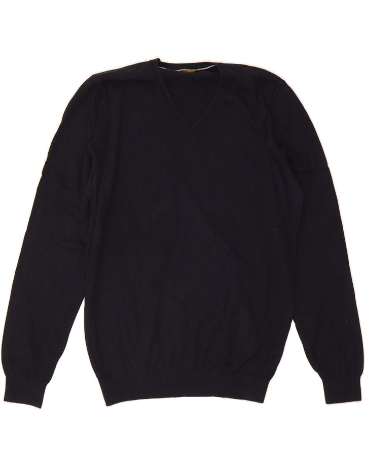 MASSIMO DUTTI Mens V-Neck Jumper Sweater Medium Navy Blue Cotton Vintage Massimo Dutti and Second-Hand Massimo Dutti from Messina Hembry 