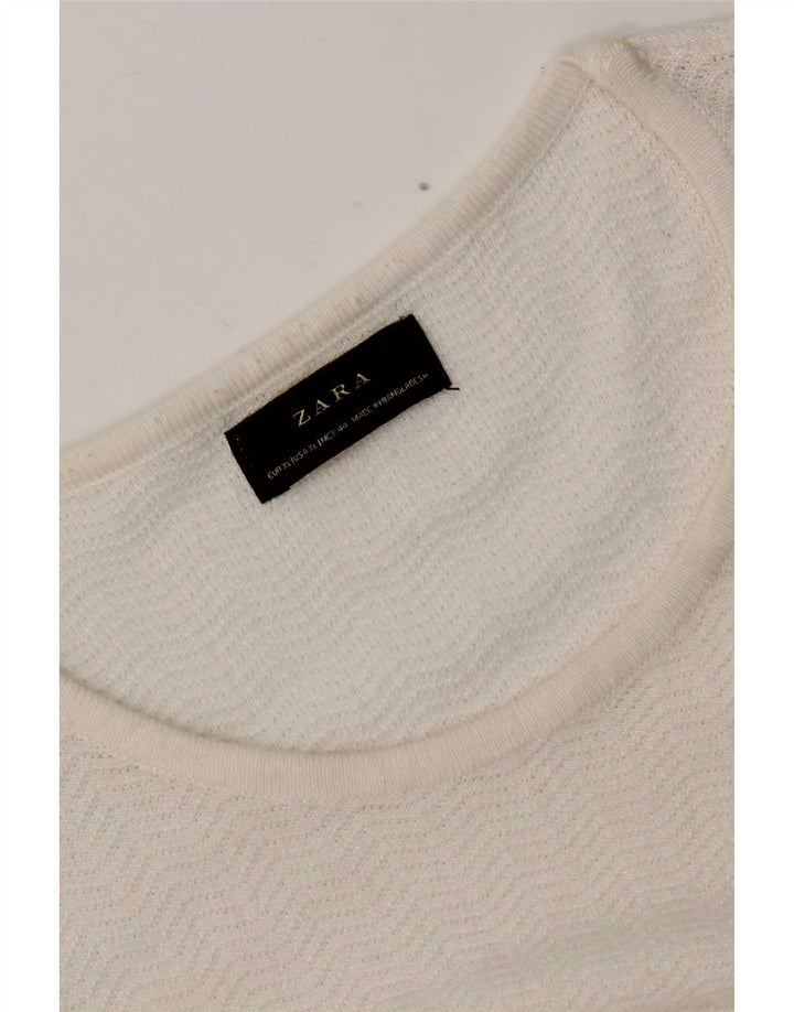 Zara Femme Top Manches Longues UK 18 XL Blanc Chevrons