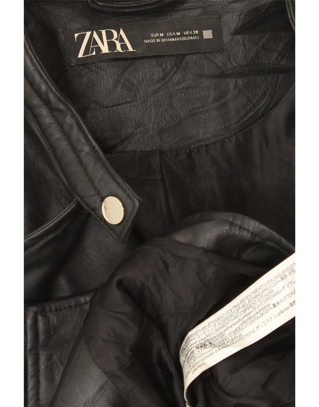 Zara Womens Crop Faux Leather Biker Jacket UK 12 Moyen Noir Polyéthylène