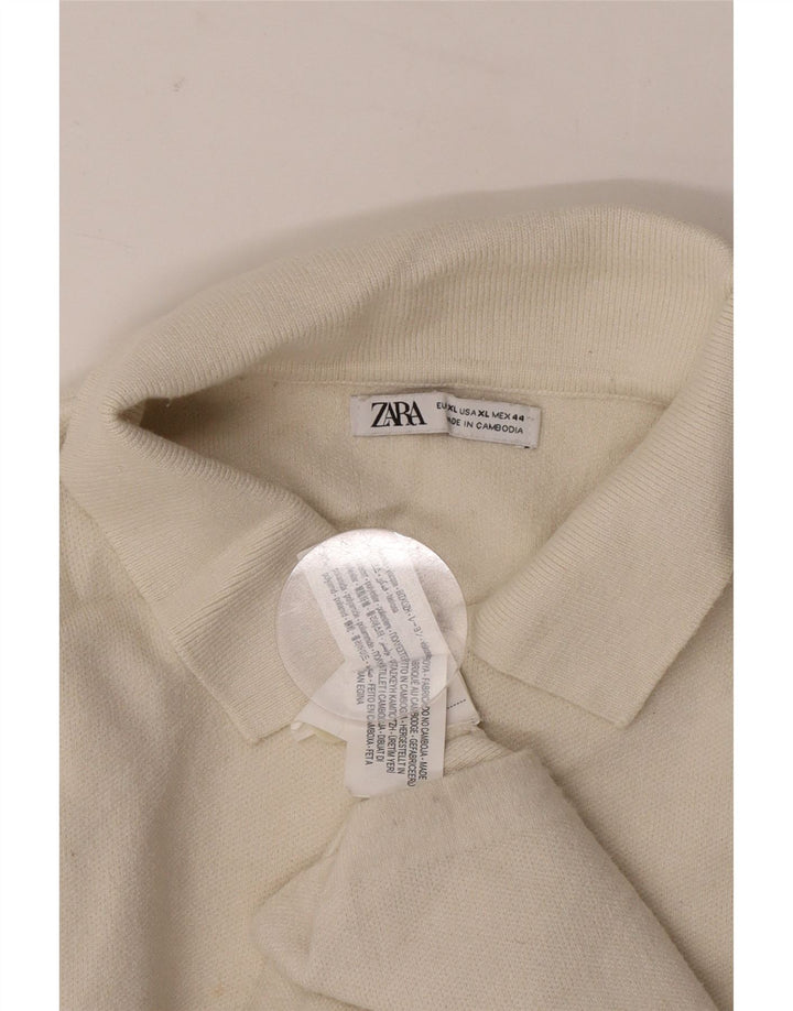 Zara Pull col polo homme XL Beige Polyester