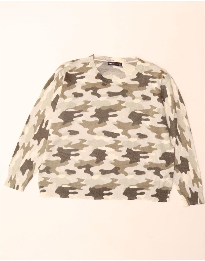 MARKS & SPENCER Pull col bateau pour femme UK 20 2XL Beige Camouflage