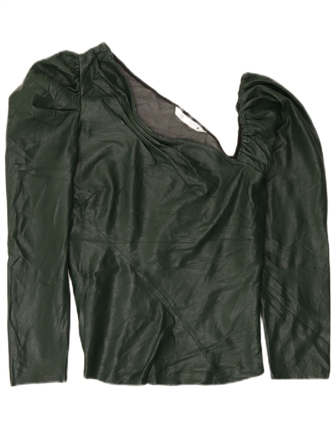 Zara Femme Haut Une Épaule En Simili Cuir UK 12 Vert Moyen Polyuréthane