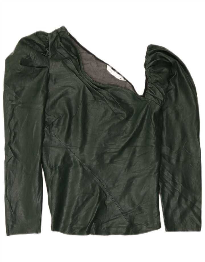 Zara Femme Haut Une Épaule En Simili Cuir UK 12 Vert Moyen Polyuréthane