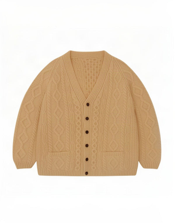 Pull Cardigan Vintage Homme Beige Moyen