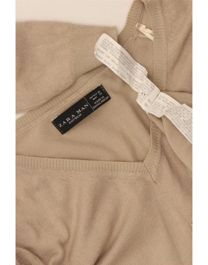 Zara Pull Col V Pull Beige Moyen Viscose Homme