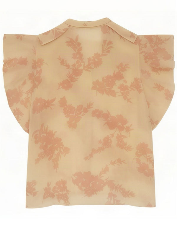 Vintage Womens Short Sleeve Shirt Blouse UK 12 Medium Off White Floral