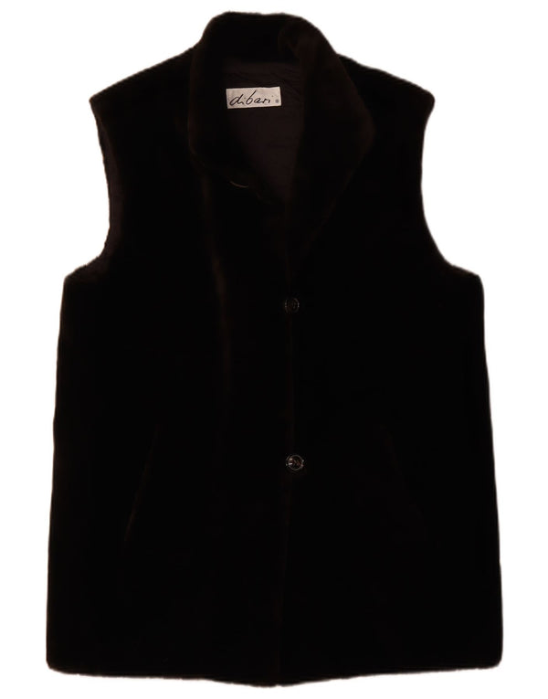 vintage Femmes Surdimensionné Fausse Fourrure Gilet EU 38 Moyen Brun Polyacrylique