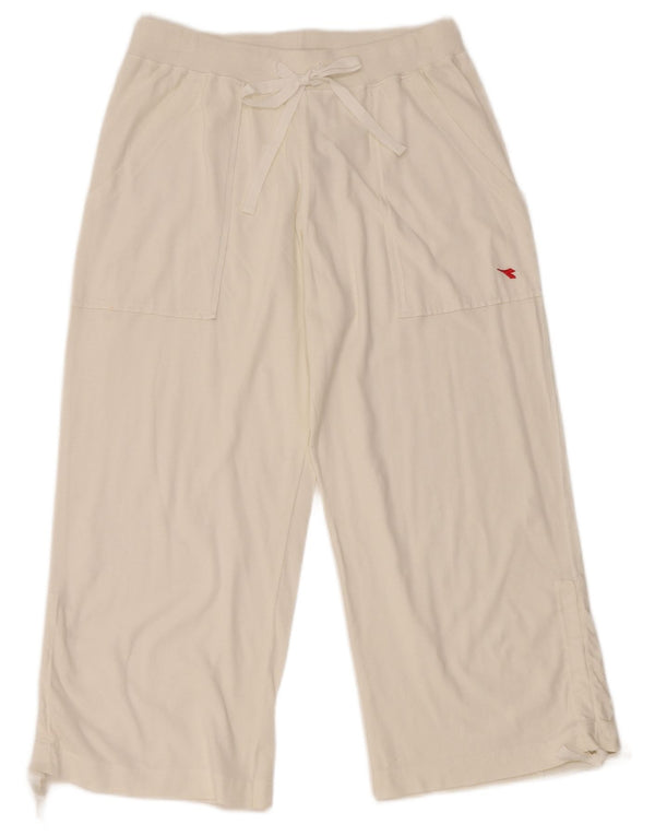 DIADORA Pantalon de survêtement Capri à jambe large pour femme UK 12 Blanc moyen