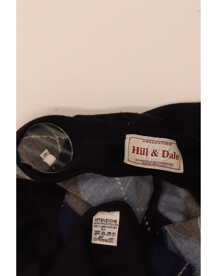 vintage Homme Col V Pull Pull IT 48 Moyen Bleu Marine Argyle/Diamant