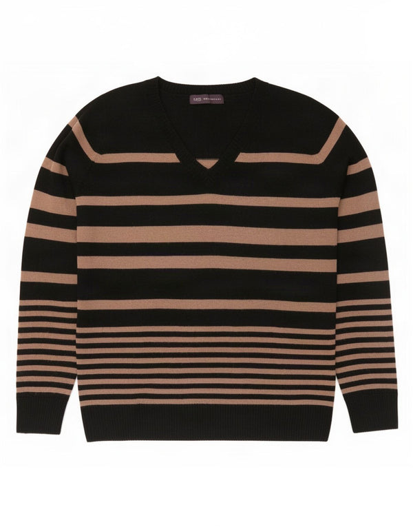 Marks & Spencer Pull col en V pour femme UK 14 Large Beige Rayé