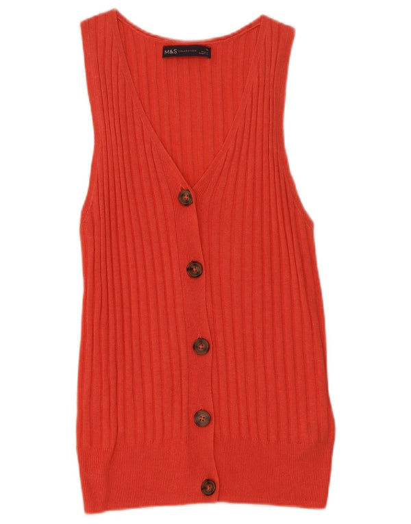 Marks & Spencer Womens Sleeveless Cardigan Sweater UK 10 Small Red Viscose