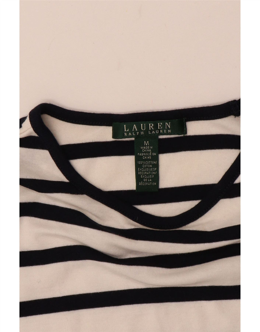 RALPH LAUREN Haut Femme Manches Longues UK 12 Coton Rayé Blanc Moyen