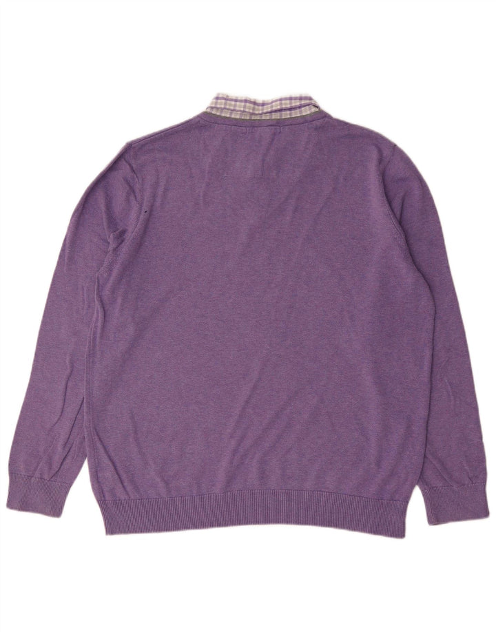 Marks & Spencer Pull col V pour homme en coton violet Taille L