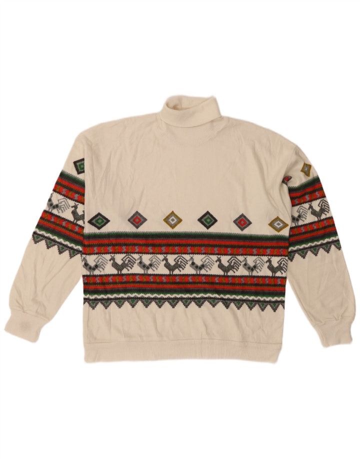vintage Femme Roll Neck Jumper Pull IT 44/46 Moyen Blanc Polyacrylique