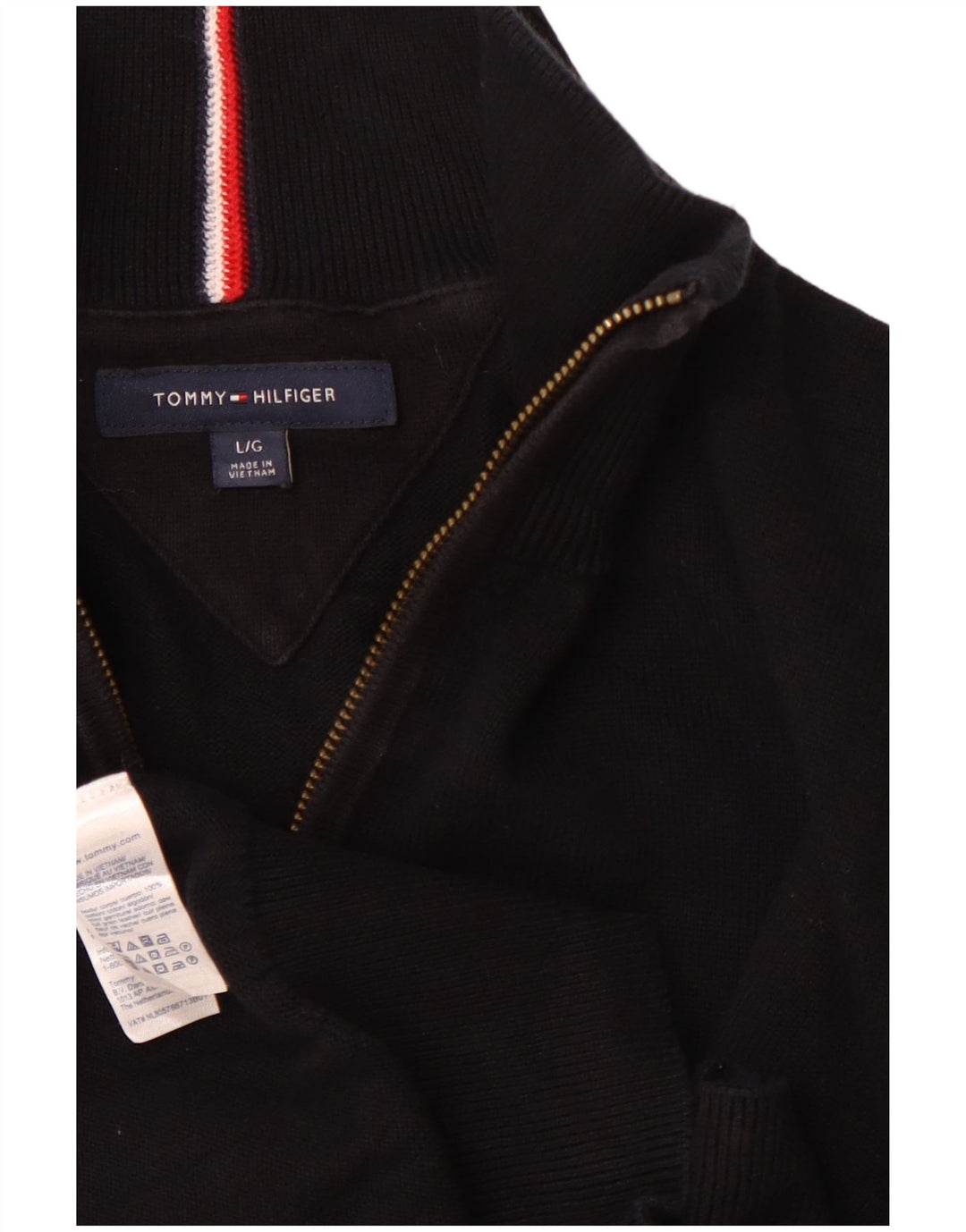 TOMMY HILFIGER Pull à col zippé pour homme Grand coton noir