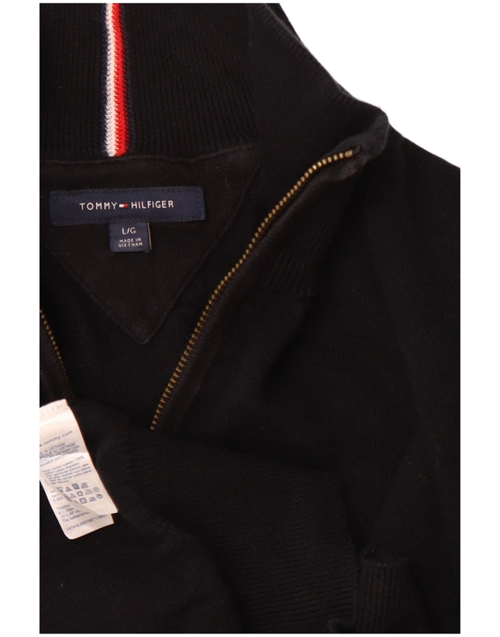 TOMMY HILFIGER Pull à col zippé pour homme Grand coton noir