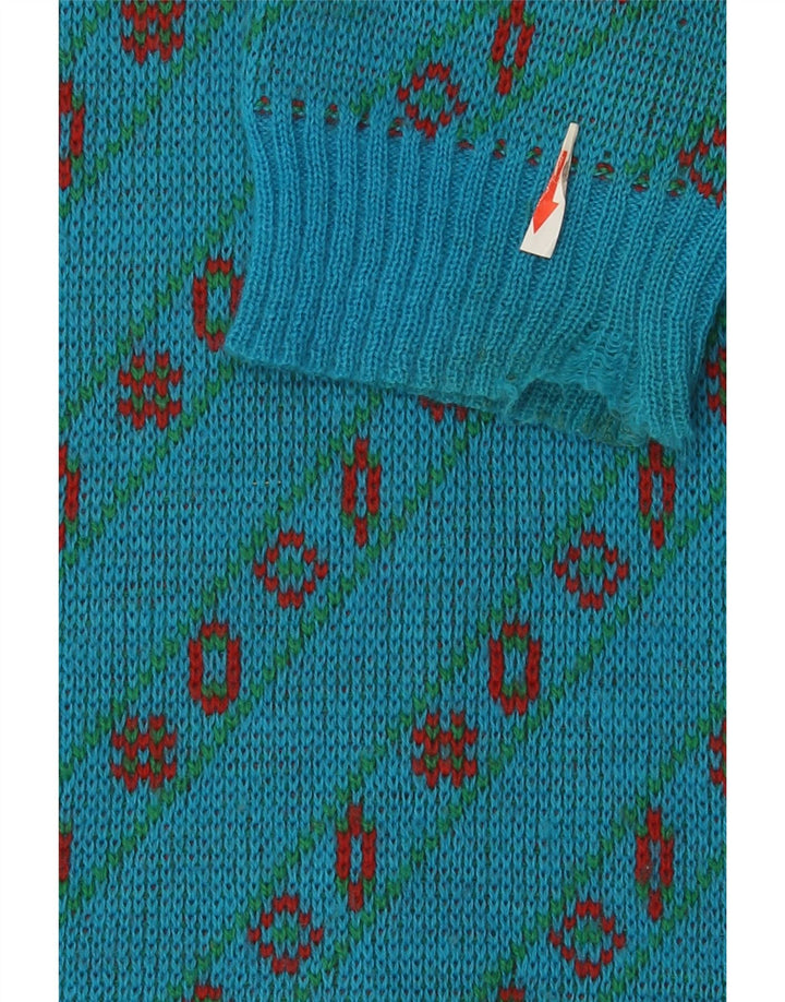vintage Mens V-Col Jumper Pull Grande Laine Géométrique Bleue