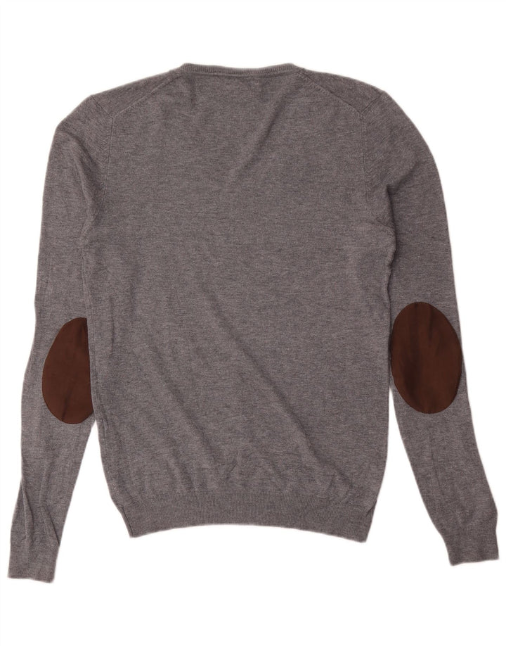 Zara Pull Col V Homme Gris Moyen Viscose