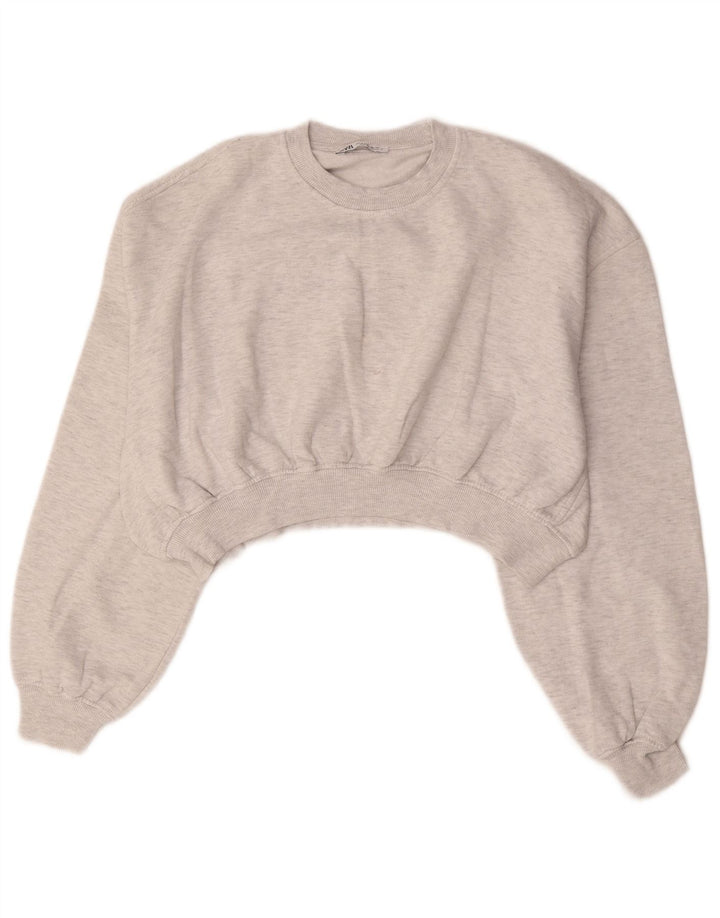 Zara Sweat-shirt court surdimensionné pour femme UK 14 Gris moyen