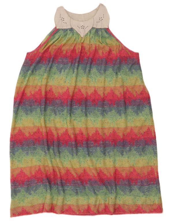 vintage Femme Robe de base sans manches UK 12 Moyen Multicolore Rayé