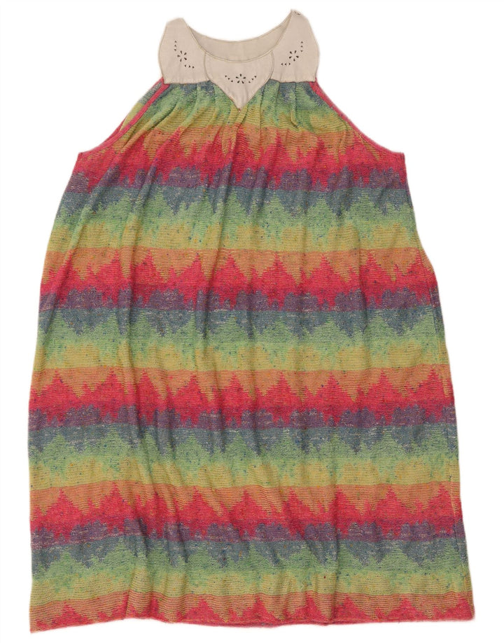vintage Femme Robe de base sans manches UK 12 Moyen Multicolore Rayé